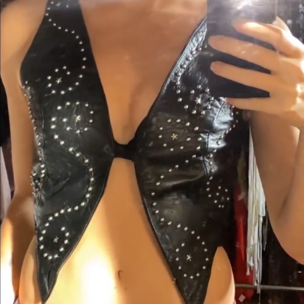 Vintage 70s star studded leather vest size small